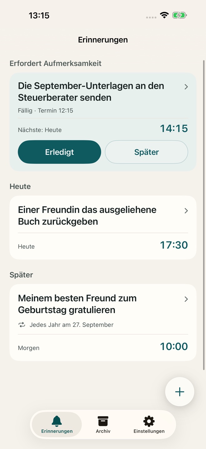 TillYouDo: Unterlagen senden, ein geliehenes Buch zurückgeben und einem Freund zum Geburtstag gratulieren.