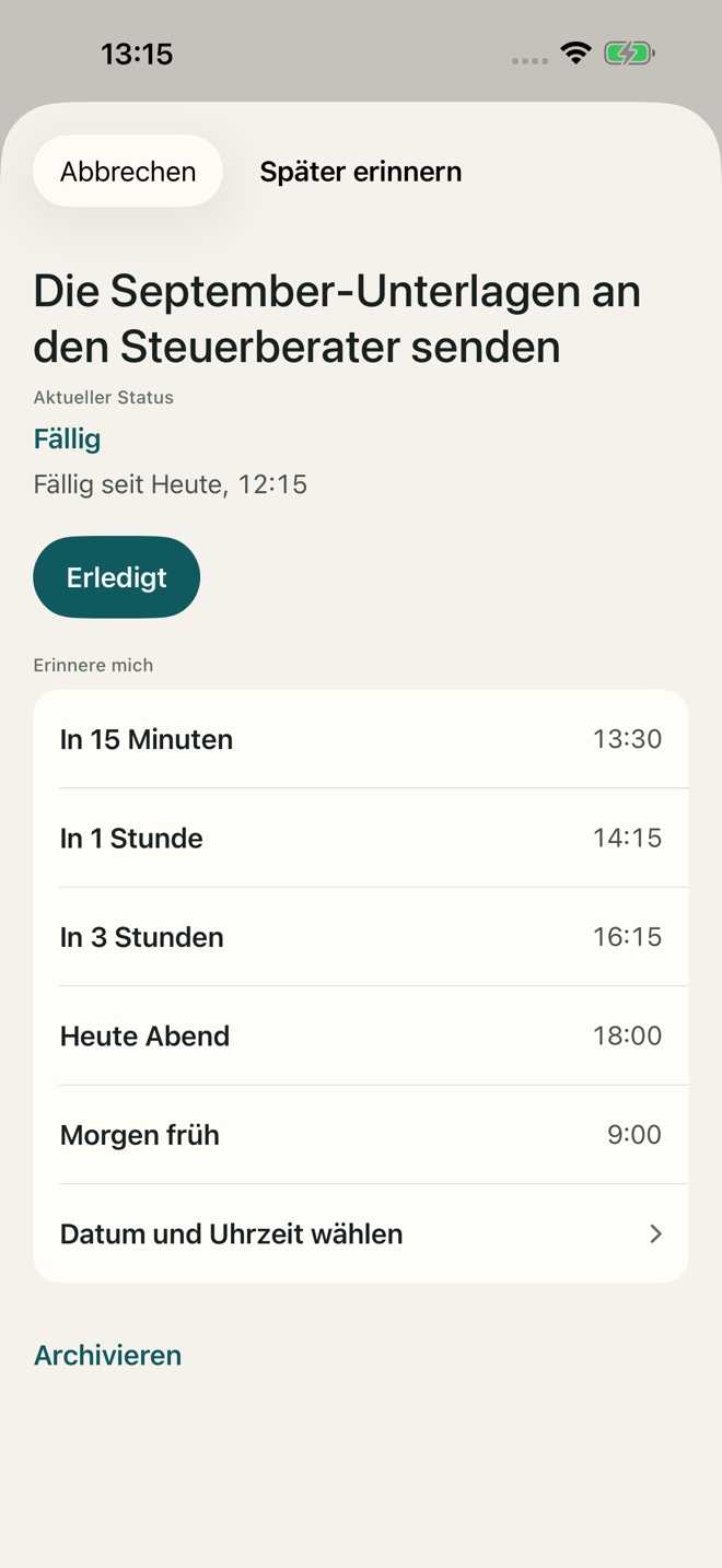 Beispiel aus TillYouDo: Aufschieben und Schnellaktionen