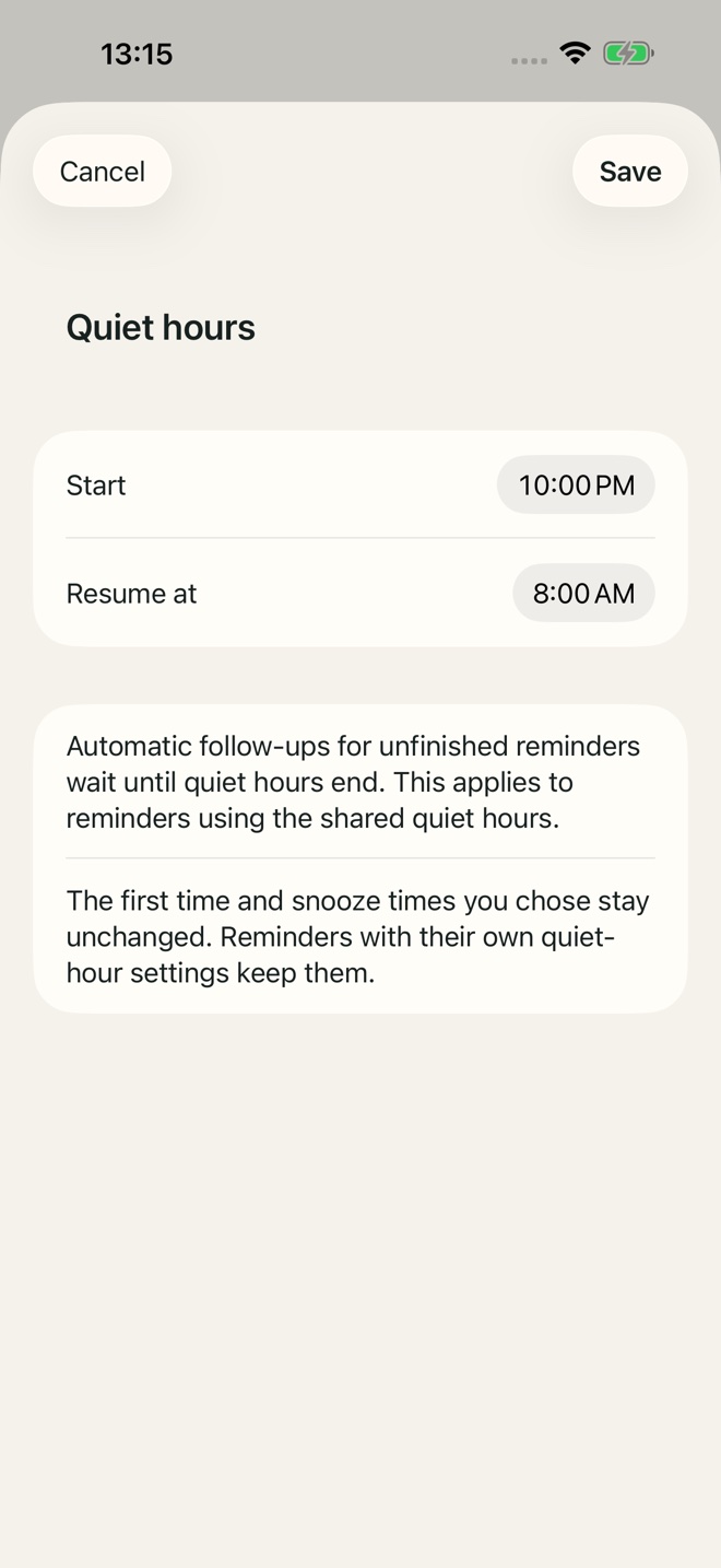 TillYouDo app example: Quiet hours