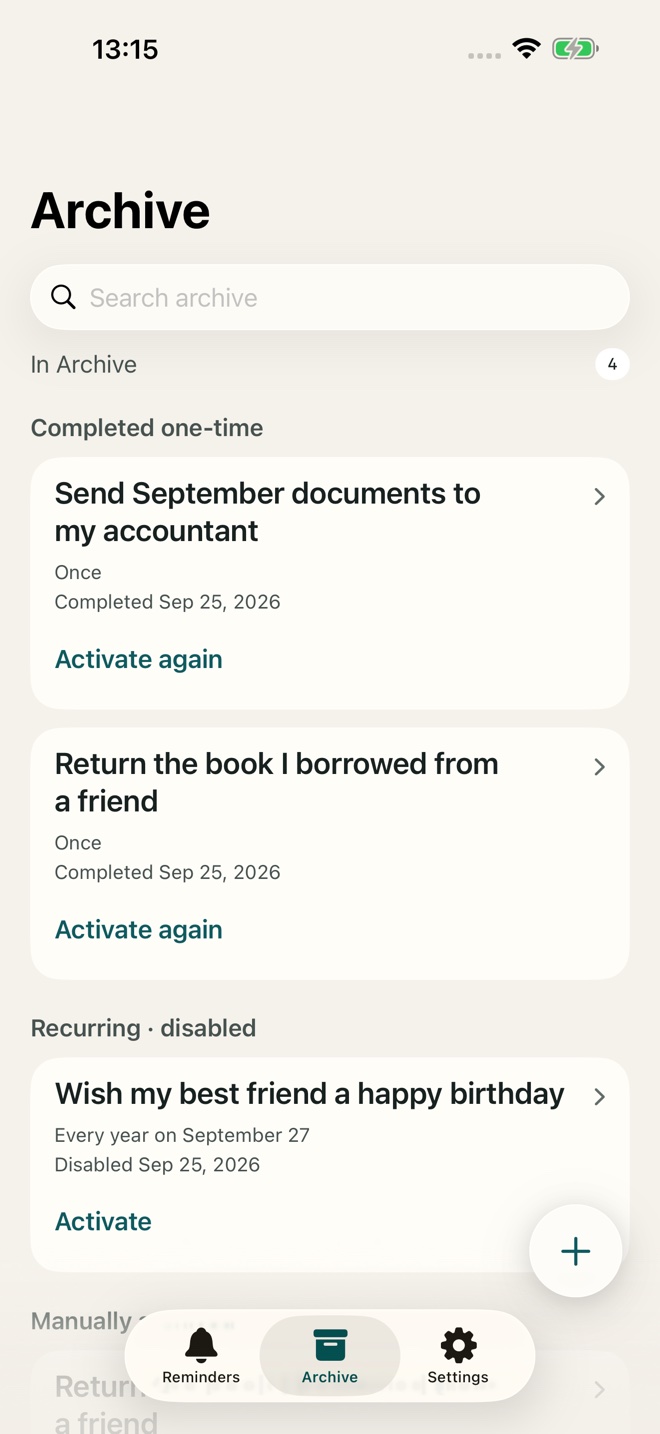 TillYouDo app example: Archive & your data