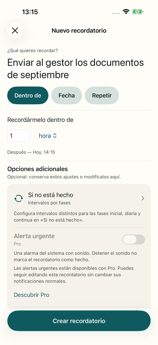 Ejemplo de la app TillYouDo: Recordatorios periódicos