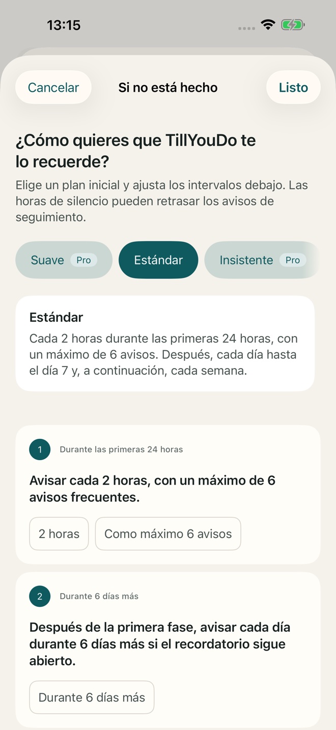Ajustes de seguimiento adaptativo en TillYouDo.