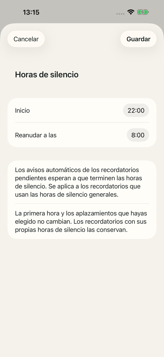 Ejemplo de la app TillYouDo: Horas de silencio