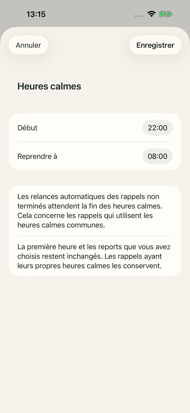 Exemple dans l’app TillYouDo : Heures calmes