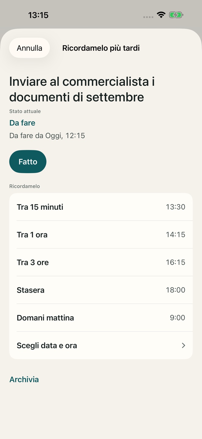 Esempio nell’app TillYouDo: Rinvio e azioni rapide