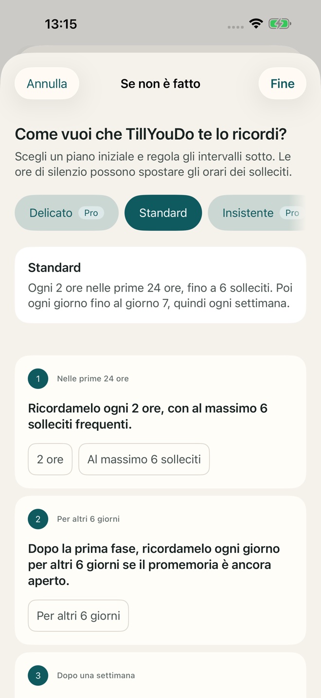 Impostazioni dei solleciti adattivi in TillYouDo.