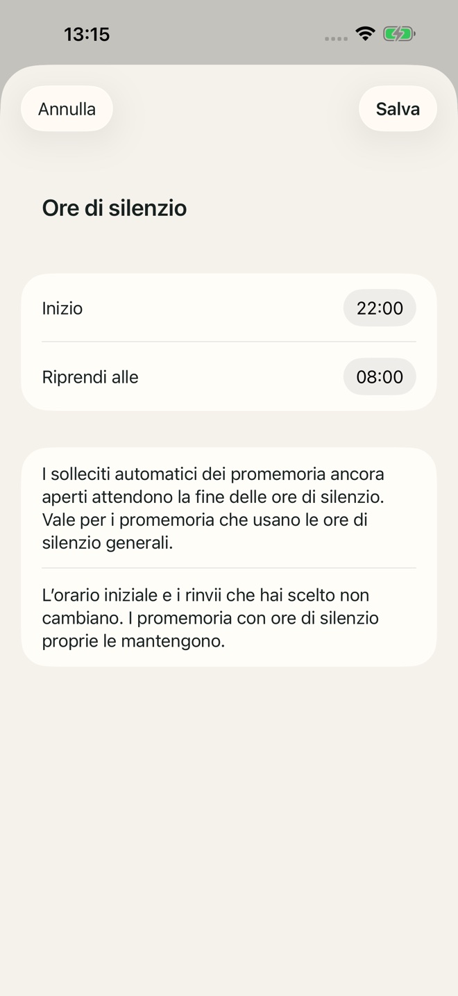 Esempio nell’app TillYouDo: Ore di silenzio