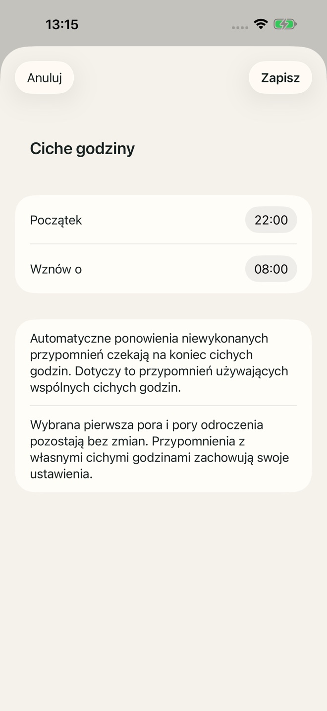Przykład w aplikacji TillYouDo: Ciche godziny