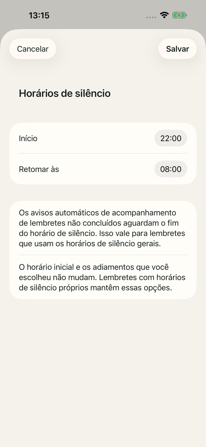 Exemplo no app TillYouDo: Horários de silêncio