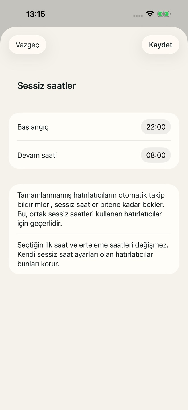TillYouDo uygulama örneği: Sessiz saatler